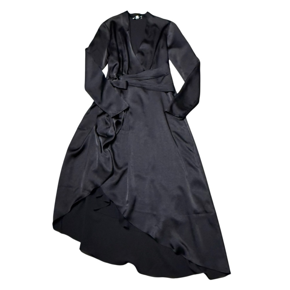 Equipment NWT Adisa Womens Satin V-Neck Wrap Dress Black Asymmetrical Hem Size 2 - Picture 4 of 10